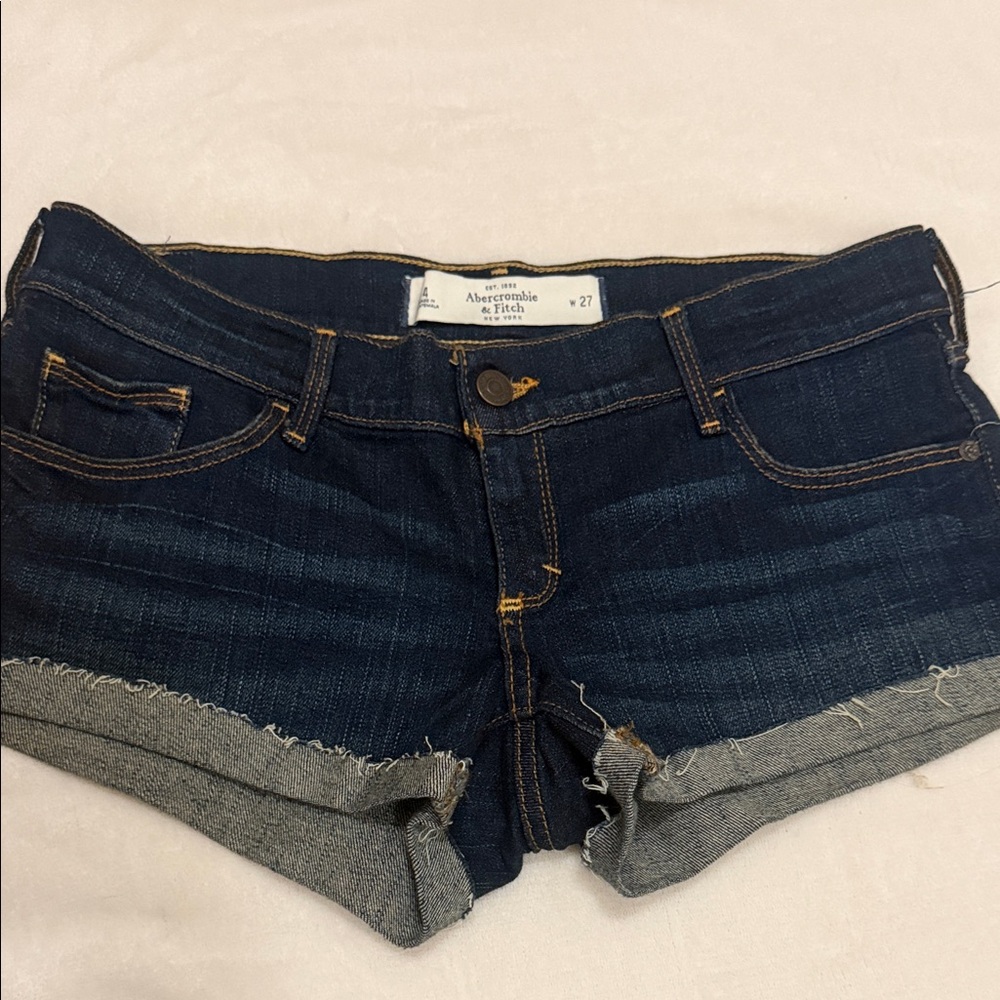 Abercrombie & Fitch Dark Blue Rolled Hem Denim Shorts